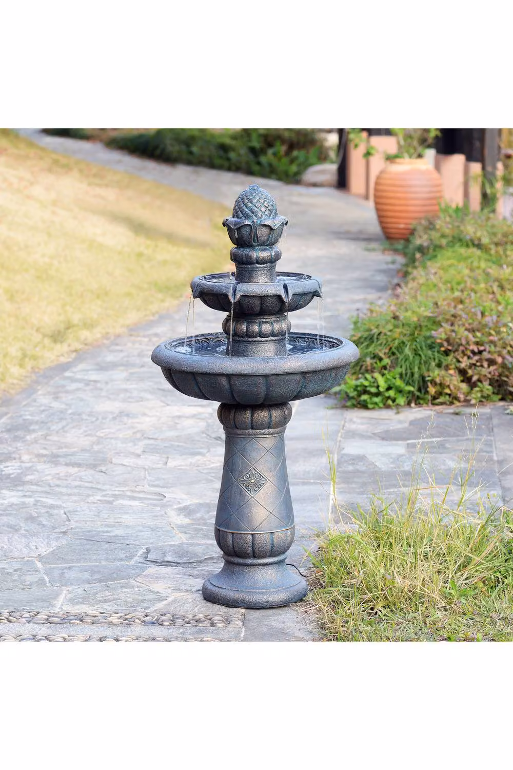 Teamson Home Two-Tier Cascade Birdbath Outdoor Garden Water Fountain in Antique Bronze, Height: 99 cm – 2