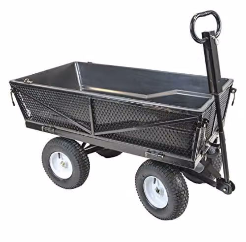 The Handy Multi-Purpose Garden Cart and Flat Bed Trailer with 300kg Capacity, Puncture Proof Wheels and Tipping Function, Black – 1
