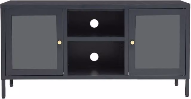 Berkfield Home Modern Anthracite TV Cabinet in Steel and Glass, W/D/H: 105 x 35 x 52 cm – 1