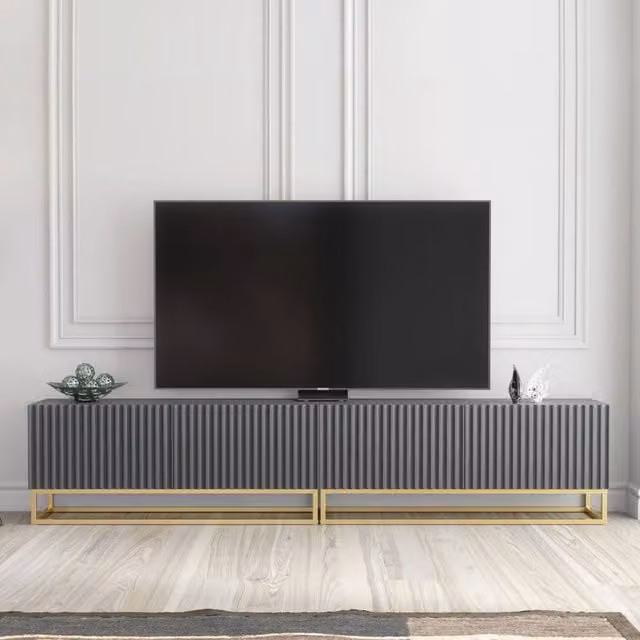 Creative Furniture Ripple Duo TV Unit in Grey and Gold, W: 200 cm, D: 45 cm, H: 35 cm – 1