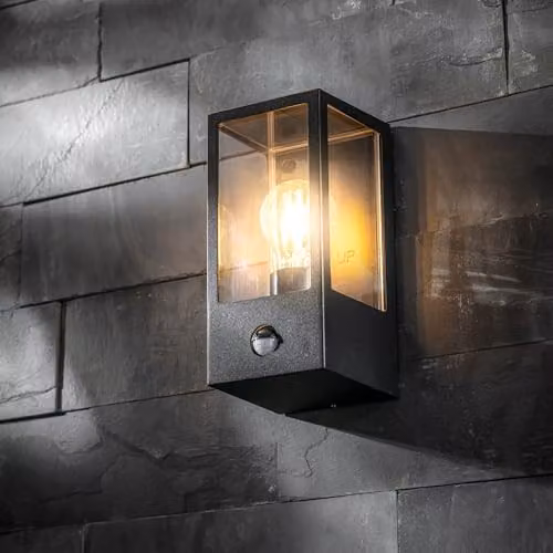 CGC Lighting Marina Black Aluminium Outdoor Wall Light with PIR Motion Sensor and Transparent Diffuser, E27 – 2