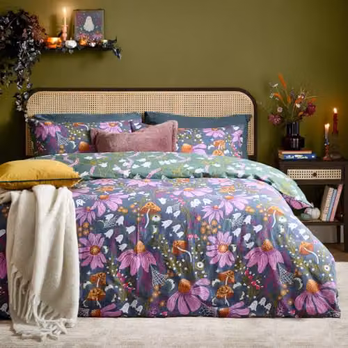 Riva Home Ghoul Gardens Reversible Floral Duvet Cover Set, Multicolour, W: 90 cm, L: 200 cm