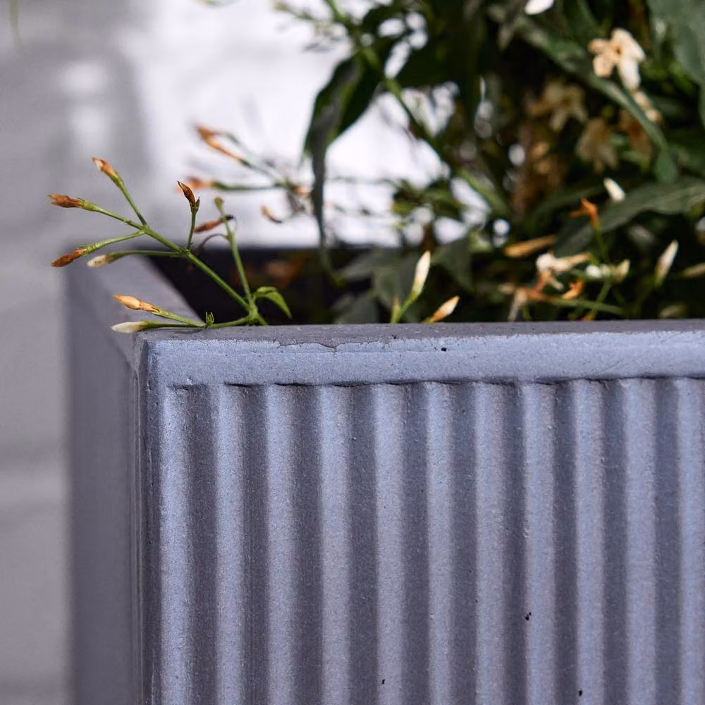Dibor Medium Slate Grey Ribbed Fibre Clay Indoor Outdoor Garden Planter, H: 30 cm, W: 30 cm – 3
