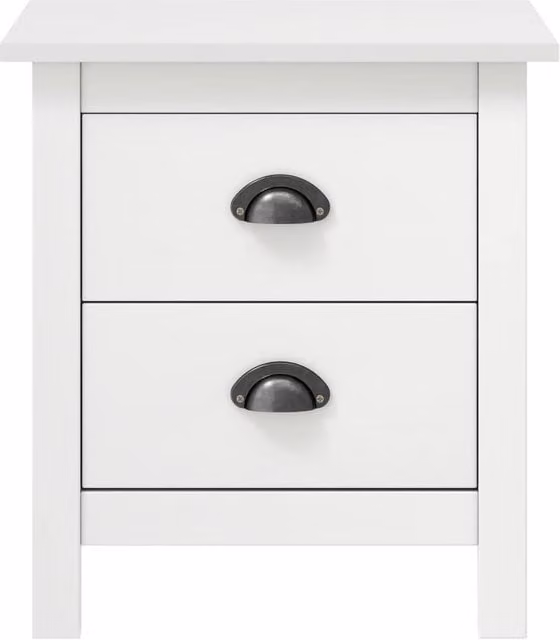 Berkfield Home Hill Modern Bedside Cabinet Set of 2, White Solid Pine Wood, W: 46 cm, D: 35 cm, H: 49.5 cm