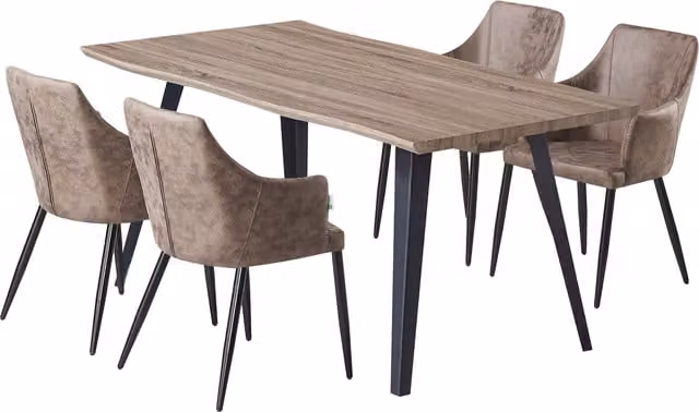 Life Interiors Zarah Rocco Dining Set with Rectangular Live Edge Wood Table and 4 Chairs in Brown and Black