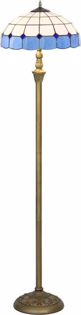 HOMCOM Vintage Floor Lamp with Handcrafted Stained Glass in Bronze Tone and Blue