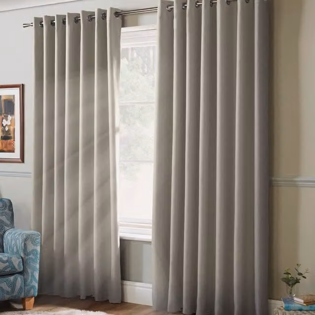 Terrys Grey Plain Blackout Eyelet Curtains with Thermal Insulation