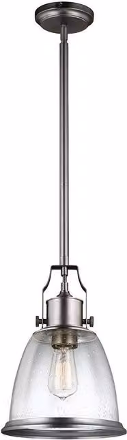 Elstead Hobson Medium Dome Ceiling Pendant Light in Silver and Transparent Glass with E27 Fitting