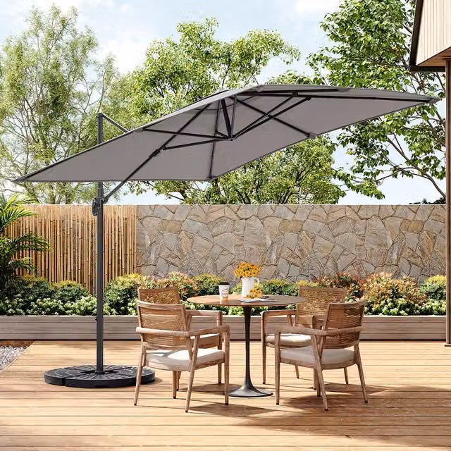 Livingandhome 2.5m Cantilever Garden Parasol with UPF 30 Protection in Grey