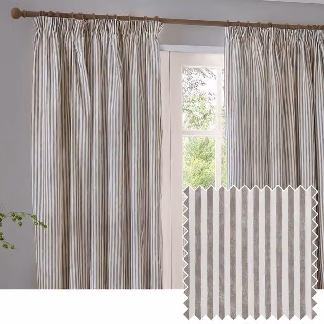 Make It A Home Hebden Striped Cotton Pencil Pleat Curtain Pair in Brown and Beige, Height: 229 cm, Width: 168 cm