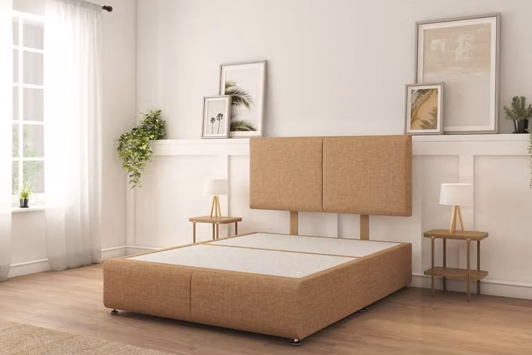 Sloomy Montana Plush Divan Bed Set with 2 Drawers and 26 inch Strutted Headboard, Light Brown, Double, W/D/H: 140 x 200 cm