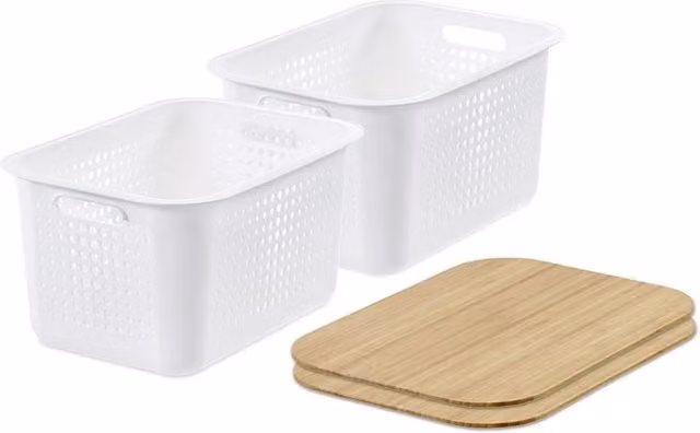SmartStore d Basket 20 with Bamboo Lids, Set of 2, White