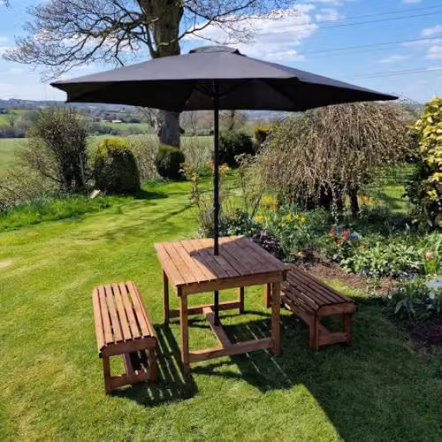 Churnet Valley Garden Furniture Ltd Contemporary 4 Seater Wood Garden Table and Bench Set in Brown, W150 x D100 x H75 cm – 2