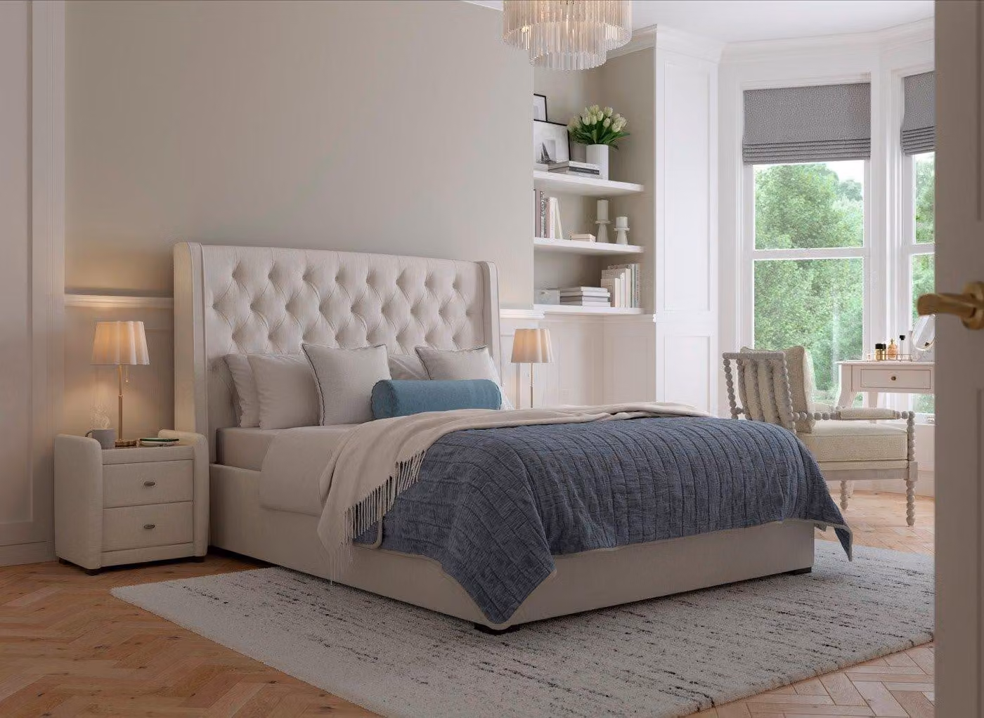Dreams Deacon Upholstered Velvet Bed Frame in Beige