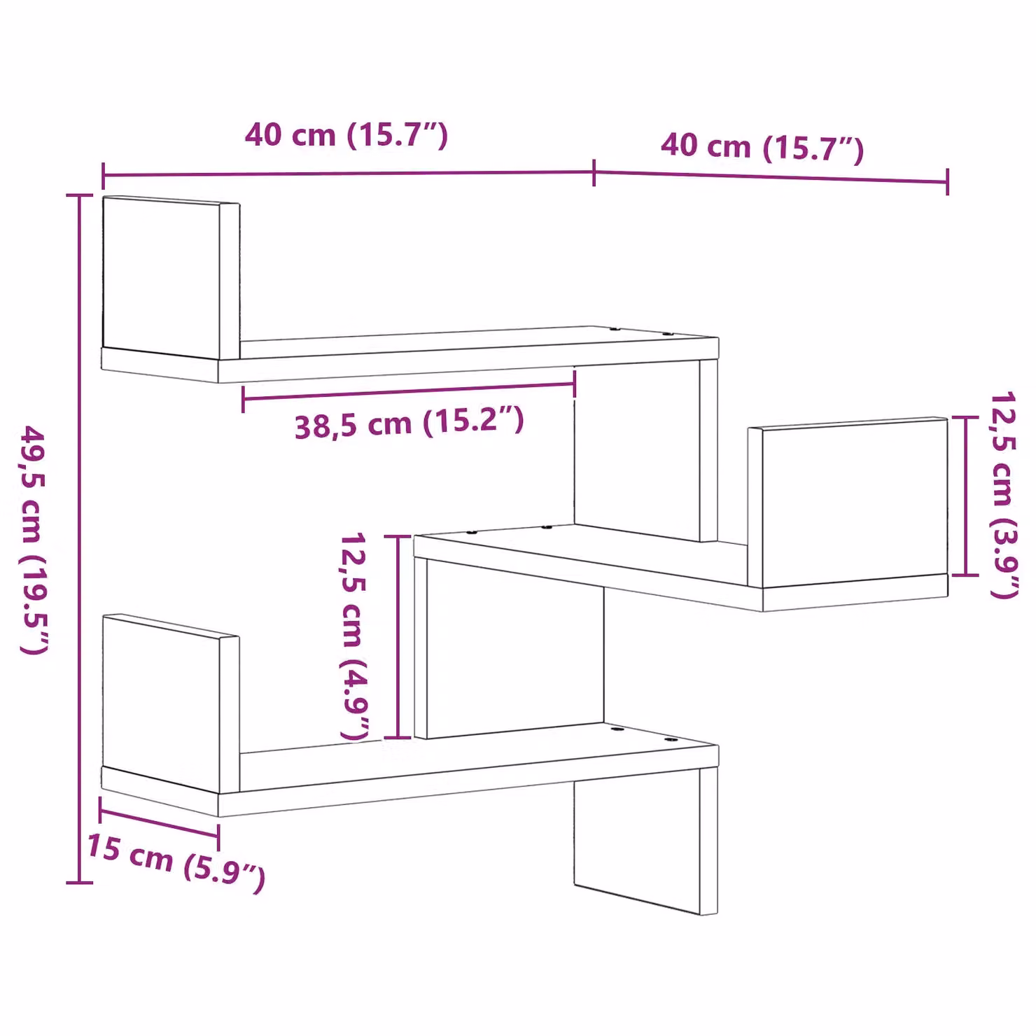 Berkfield Home Black Oak Corner Wall Shelf, W/D/H: 40 x 40 x 49.5 cm – 7