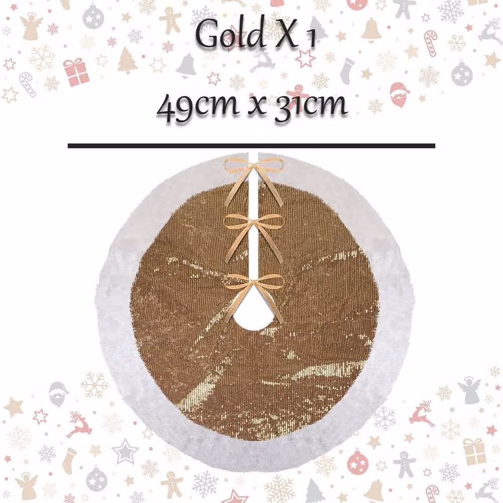VFM e-Store Gold Christmas Sequin Tree Skirt Decoration, W: 49 cm, D: 31 cm – 2