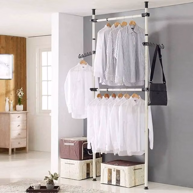 PAWNORA Telescopic Clothes Rail Wardrobe Organiser in White