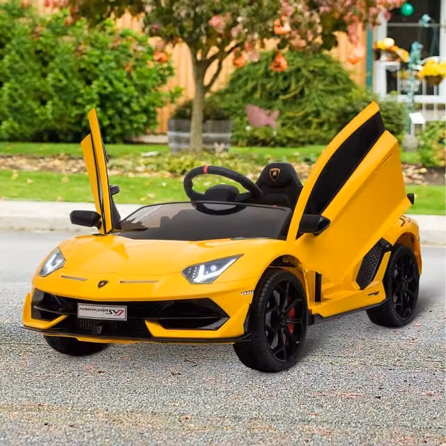 HOMCOM Licensed Lamborghini SVJ 12V Electric Ride On Car with Light and Sound, Yellow