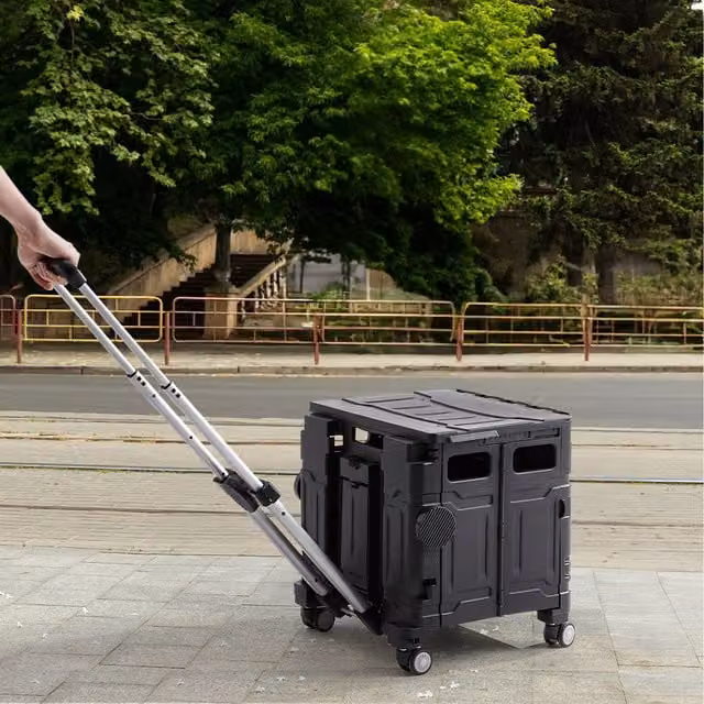 Lifeideas Folding Shopping Trolley with Adjustable Handle, Black, Width: 33.5 cm