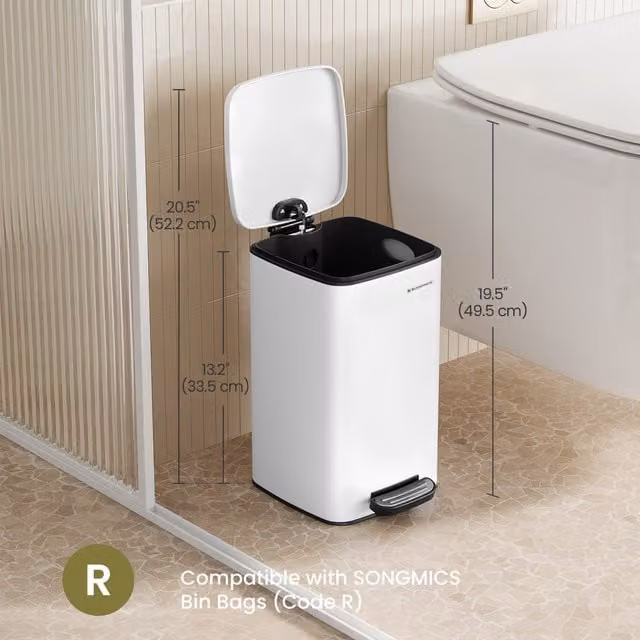 SONGMICS 8L Soft-Close Pedal Bathroom Bin with Removable Inner Bucket, White