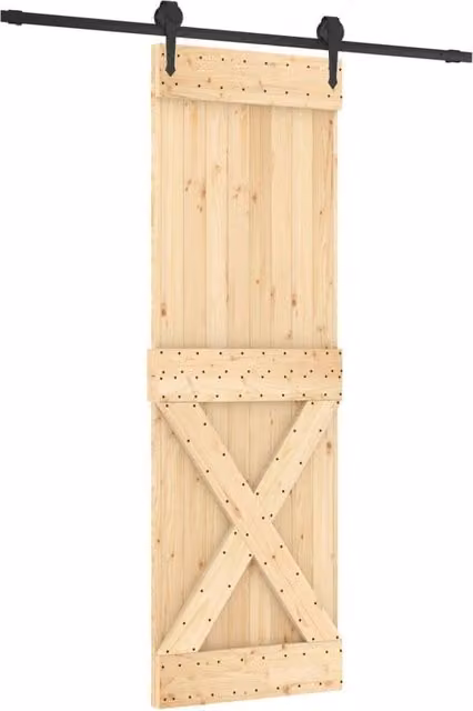 Berkfield Home Rustic Sliding Door with Hardware Set in Beige Solid Wood, W: 70 cm, H: 210 cm