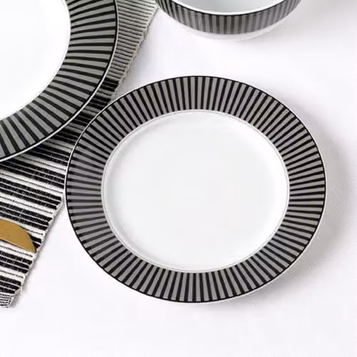 Waterside 12-Piece Black, Grey and White Striped Porcelain Dinner Set – 3