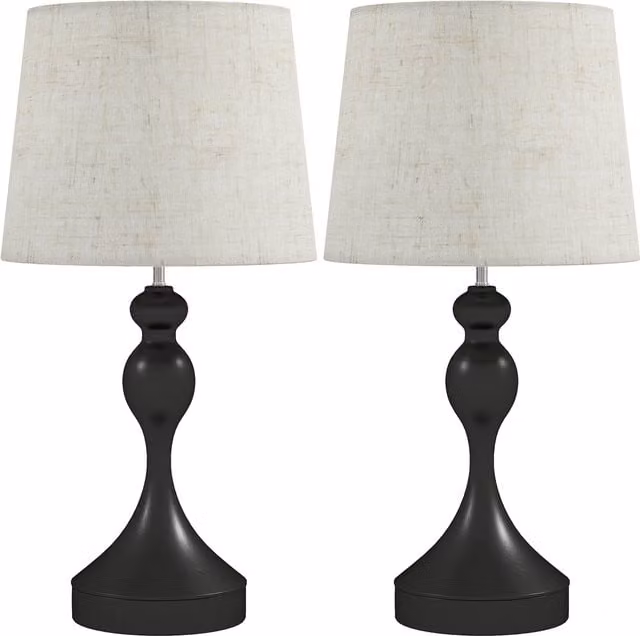HOMCOM Set of Two LED Table Lamps with USB Ports in Black and Beige – 1