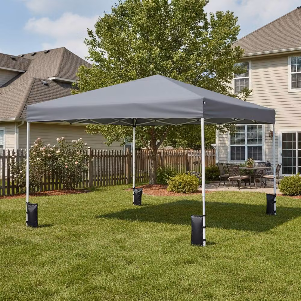 Gymax Commercial Pop Up Canopy Camping Gazebo in Grey and Silver, W/D/H: 290 x 290 x 230 cm – 3