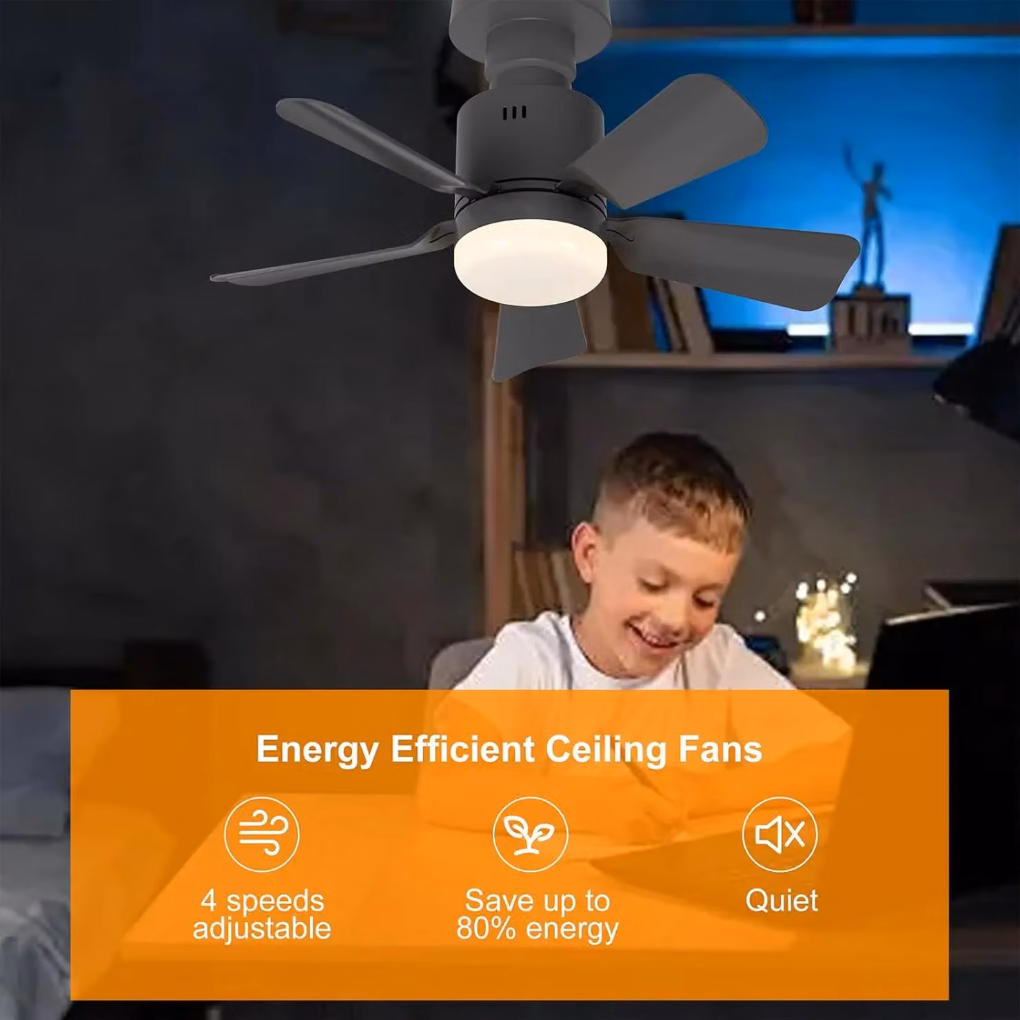 Garwarm Dimmable LED Screw-in Ceiling Fan Light, Black, Diameter: 45 cm – 8