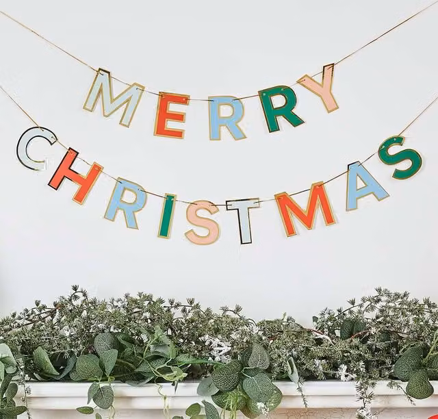 Club Green Merry Christmas Paper Pennant Banner, Green and Multicolour, 2.5m