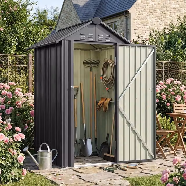 Breeins Metal Garden Storage Shed with Apex Roof, Black