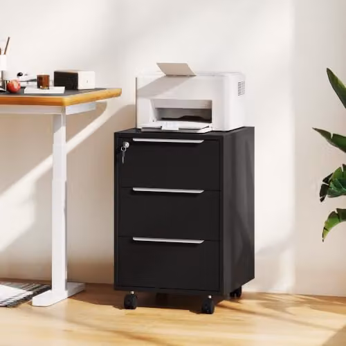 HOMCOM Modern 3-Drawer Lockable Mobile Filing Cabinet in Black, W/D/H: 40 x 40 x 63.5 cm – 7