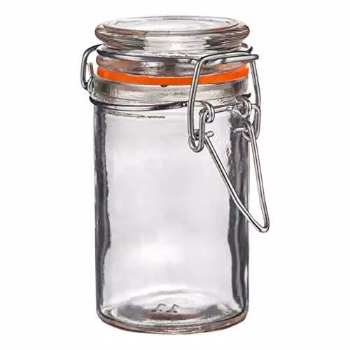 Argon Tableware Glass Spice Jar with Airtight Clip Lid, 70ml, Transparent and Orange