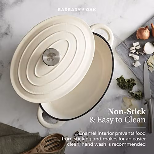 Barbary & Oak Oval Cast Iron Casserole Dish with Enamel Interior, 29 cm, Camembert Cream – 3
