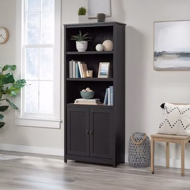 Teknik Office Shaker Style Bookcase with Hinged Doors in Raven Oak