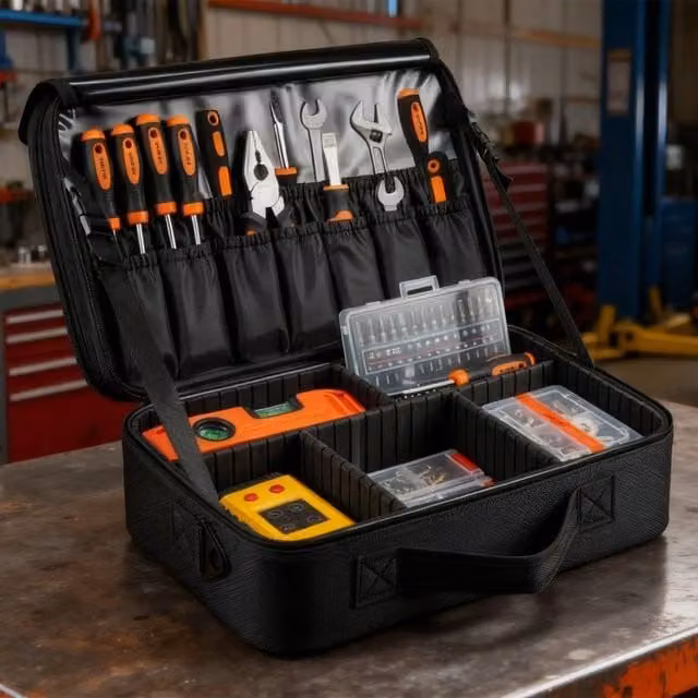 EONLION Large Tool Bag Organiser Storage Case with Adjustable Dividers in Black, Width: 50 cm