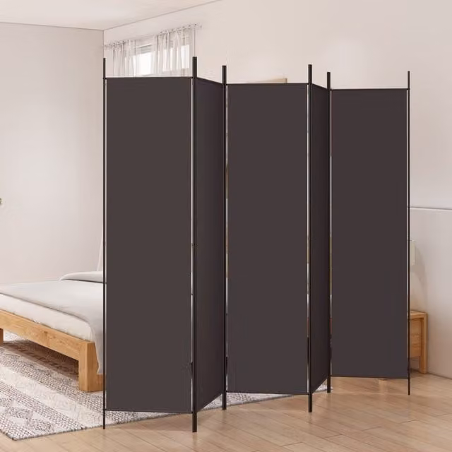 Berkfield Home 5-Panel Fabric Room Divider in Brown, W/H: 250 x 200 cm