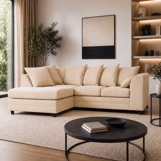 Furnishings For Less UK Casper Chenille 3 to 4 Seater L Shaped Corner Sofa, Left Hand Facing, Beige