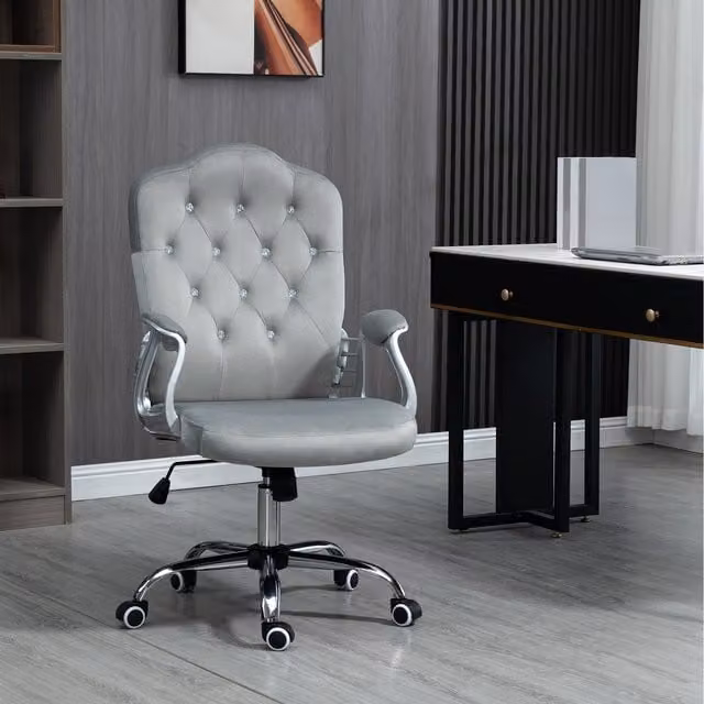 Vinsetto Modern Grey Fabric Home Office Task Chair with Adjustable Height and Tilt Function