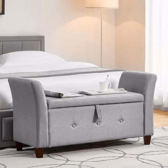 Vida Designs Seville Rectangular Fabric Storage Ottoman in Grey