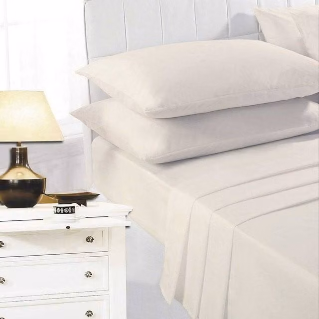 K Collection Single Cotton Percale Fitted Sheet in Cream