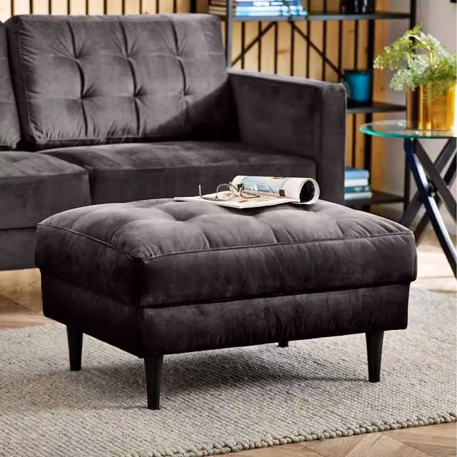 FurnitureboxUK Juno Velvet Footstool - Dark Grey