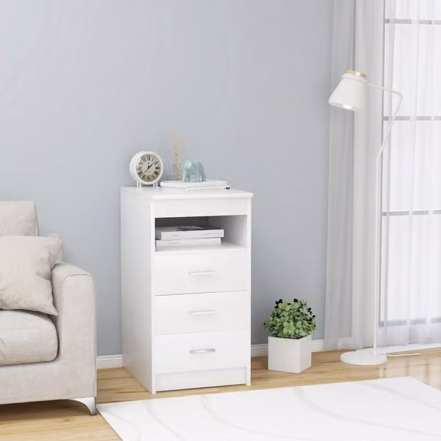 Berkfield Home White Drawer Cabinet in Engineered Wood W/D/H: 40 x 50 x 76 cm