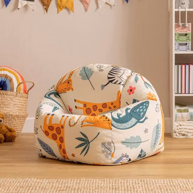icon Kids Printed Safari Childrens Bean Bag Armchair in Light Blue and Multicolour