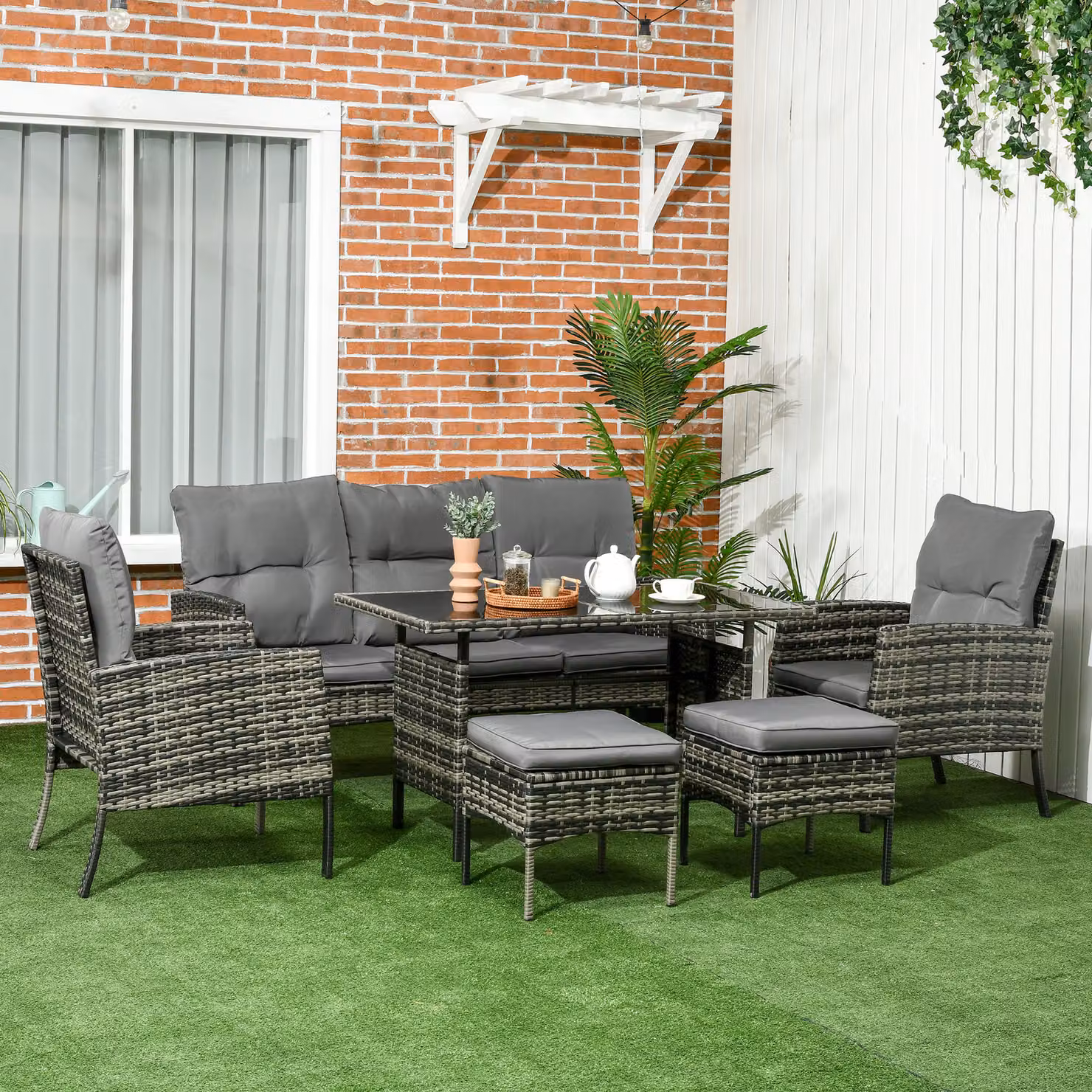 Outsunny 6 Piece Rattan Garden Furniture Set with Cushions in Grey – 2