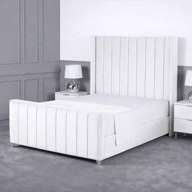 Living Comfort Bedz Imperial Winged Gas Lift Storage Upholstered Bed in White, Super King Size