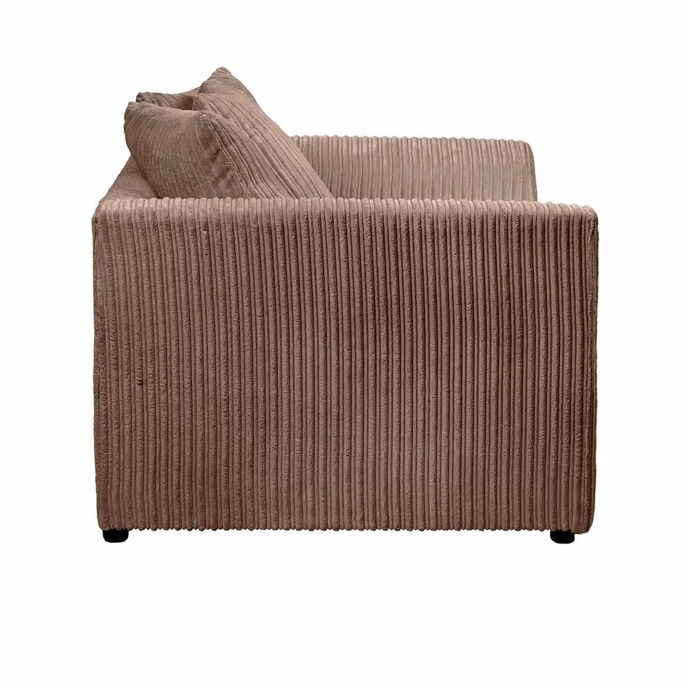LUXURY LIFE Declan 3 Seater Sofa in Light Brown Jumbo Cord Fabric – 3