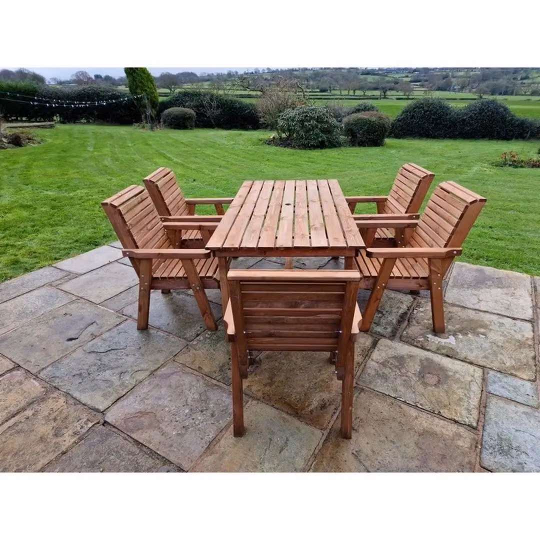Churnet Valley Garden Furniture Ltd Valley 5XC Rustic Pine Wood Table Set with Cushions in Brown – 2
