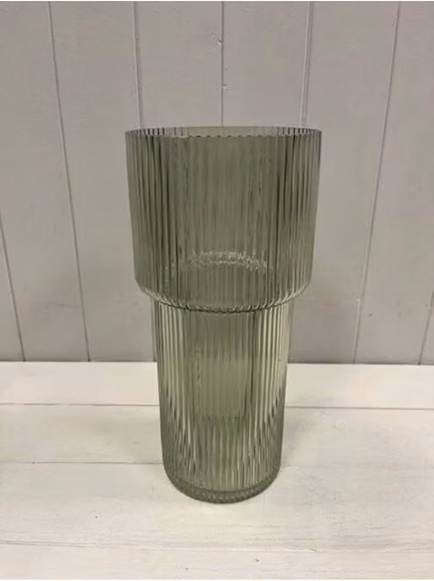 KDMD Vintage Green Tall Ribbed Glass Vase