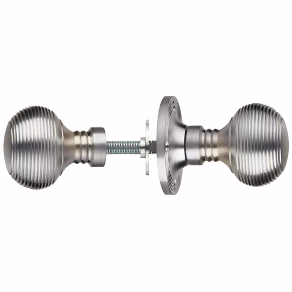 Loops Pair of Textured Rimmed Mortice Door Knobs with Beehive Handles in Chrome, 52mm Diameter – 2